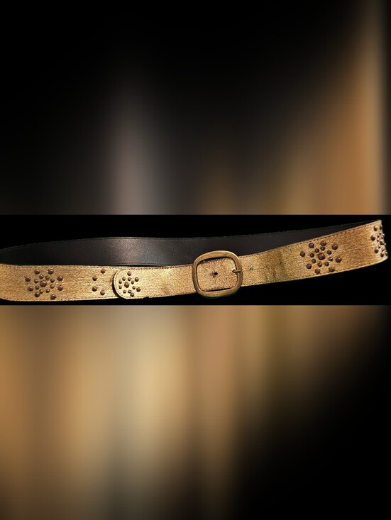 Accessories - Y2K Distressed Metallic Studded Wide Hip Belt Bronze Gold Boho Western 40-44